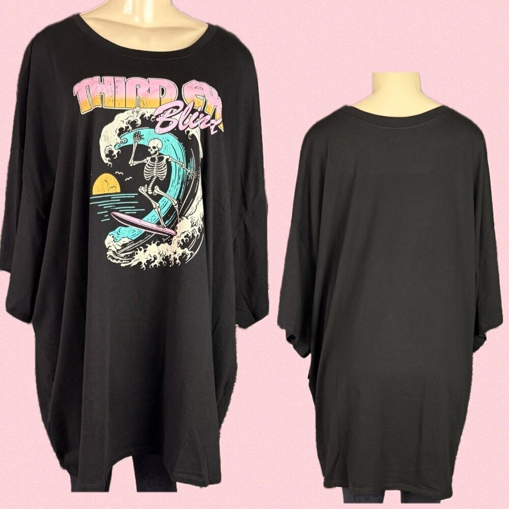 Third Eye Blind +4 Black Skeleton Surfing Band Graphic Short Sleeve Relaxed Tee